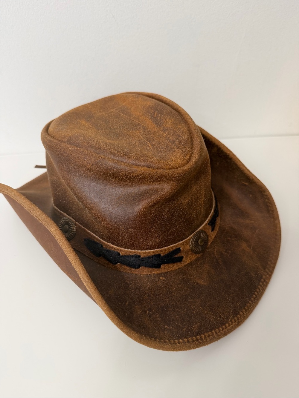 Walter  and Hawkes Brown Distressed Leather Cowboy Hat - Men or Women Size Small